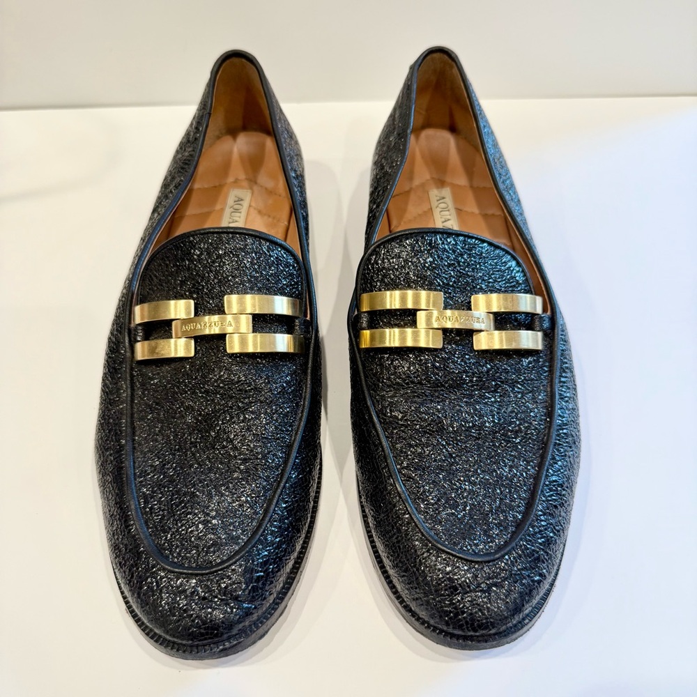 Aquazzura Black Leather Brandi Loafers